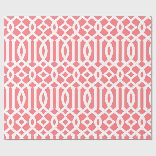 Coral Pink und White Trellis Muster Geschenkpapier (Flach)