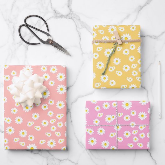 Coral, Pink und Yellow Boho Frühlingsmuster Geschenkpapier Set (Vorderseite)