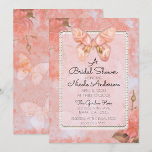 Coral Pink Vintag Butterfly Rose Brautparty Einladung