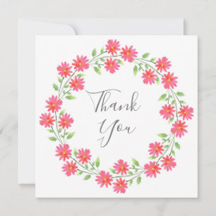 Coral Pink Watercolor Daisies Wreath Dankeskarte
