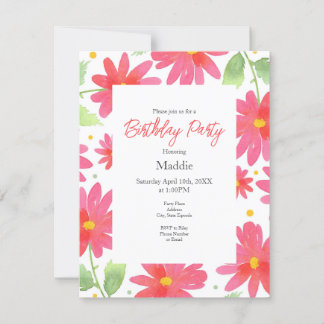Coral Pink Watercolor Daisy Muster 2 Einladung