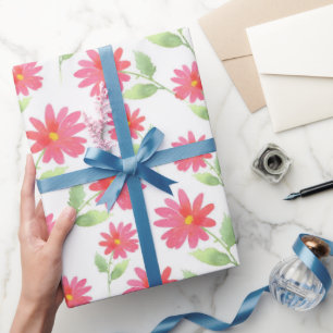 Coral Pink Watercolor Daisy Muster Geschenkpapier