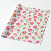 Coral Pink Watercolor Daisy Muster Geschenkpapier (Ungerollt)