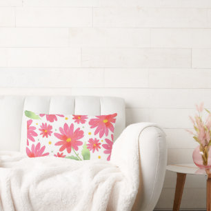 Coral Pink Watercolor Daisy Muster Reversable Lendenkissen