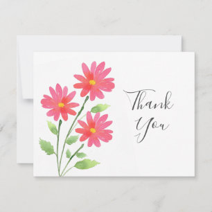 Coral Pink Watercolor Daisy Stems Dankeskarte