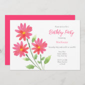 Coral Pink Watercolor Daisy Stems Einladung (Vorne/Hinten)