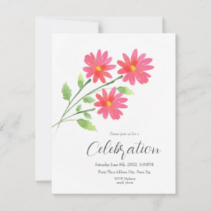 Coral Pink Watercolor Daisy Stems Einladung