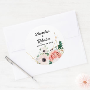 Coral Pink Watercolor Floral Wedding Custom Runder Aufkleber
