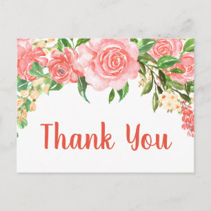 Coral Pink Watercolor Rose Danke Postkarte