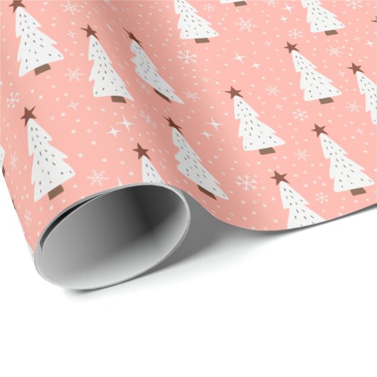 Coral Pink Weihnachtsfest Bäume Boho Trendy Geschenkpapier (Rolleneckpunkt)