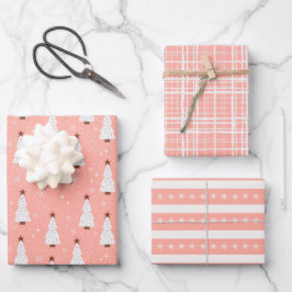 Coral Pink Weihnachtsfest Bäume Boho Trendy Geschenkpapier Set