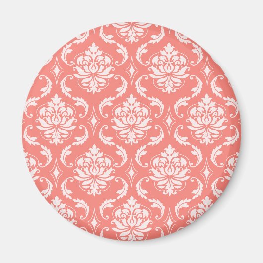 Coral Pink White Classic Damask Muster Magnet (Vorne)