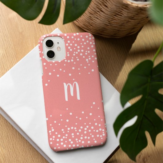 Coral Pink & White Confetti Monogram Case-Mate iPhone Hülle