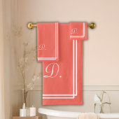 Coral Pink White Elegant Modernes Monogramm Badhandtuch Set