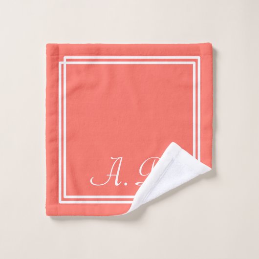 Coral Pink White Elegant Modernes Monogramm Badhandtuch Set (Waschlappen)
