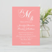 Coral Pink White Three Letter Wedding Invitations Einladung (Stehend Vorderseite)