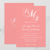 Coral Pink White Three Letter Wedding Invitations Einladung (Vorne/Hinten)