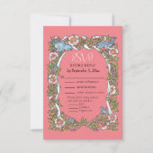 Coral Pink Wildblume Bird Border Floral Wedding RSVP Karte (Vorderseite)