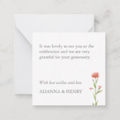 Coral Pink Wildblume Gold Script Vielen Dank Mitteilungskarte (Rückseite)