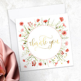 Coral Pink Wildblume Gold Script Vielen Dank Mitteilungskarte