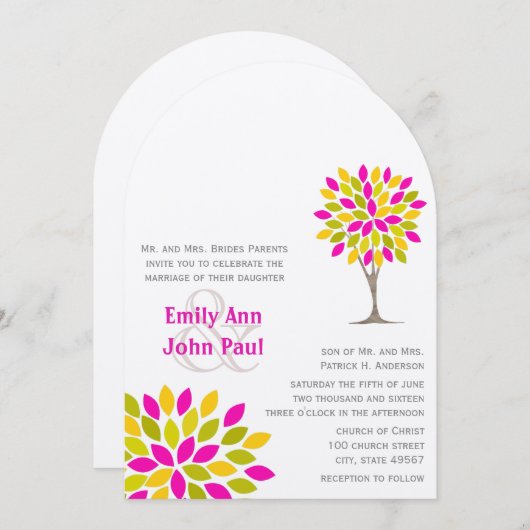 Coral Pink Yellow Green Blume Wedding Einladung (Vorne/Hinten)