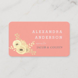 Coral Pink Yellow Rose Floral Mommy Business Card Telefonnummerkarte