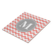 Coral Pink Zickzack Zigzag Grau Monogram Fliese (Seite)