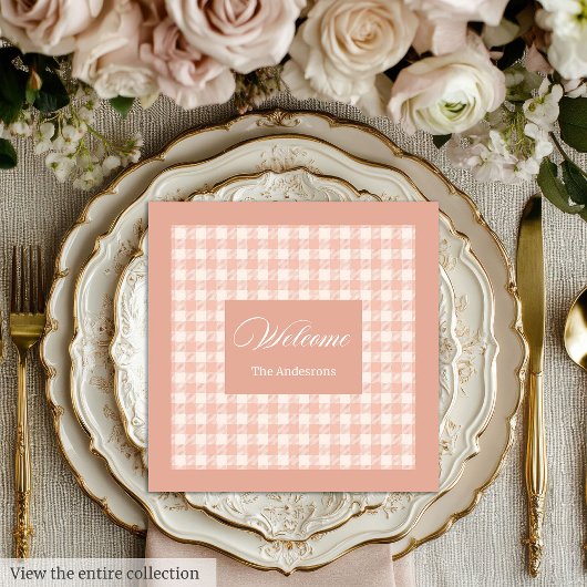 Coral Plaid Napkins Personalized Elegant Accent Serviette