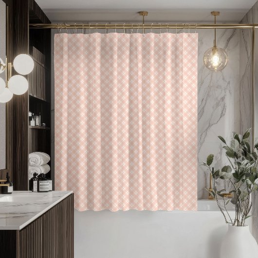Coral Plaid Tartan Curtain Sleek Bathroom Look Duschvorhang