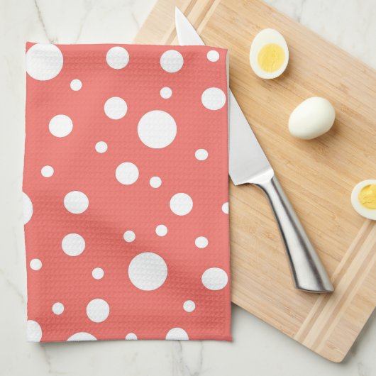Coral Polka Dot Geschirrtuch (Viertel Falte)