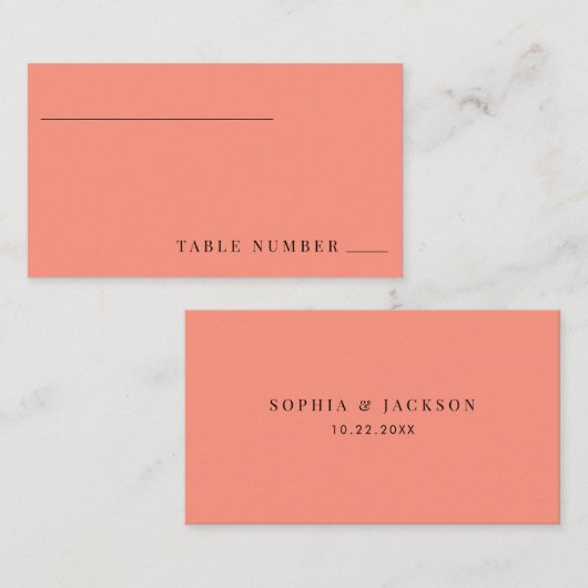 Coral Pop Moderne Minimalistische Wohnung Hochzeit Platzkarte (Vorne/Hinten)