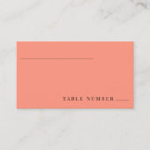 Coral Pop Moderne Minimalistische Wohnung Hochzeit Platzkarte (Vorderseite)