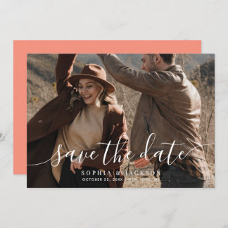 Coral Pop Modernes Minimalistisches Foto Hochzeit Save The Date