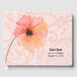Coral Poppy und Schnörkel Hochzeit Gästebuch