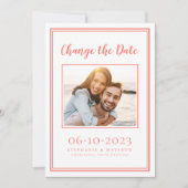 Coral Postponed Modern Wedding Foto Simple Save The Date (Vorderseite)
