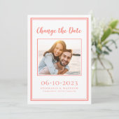 Coral Postponed Modern Wedding Foto Simple Save The Date (Stehend Vorderseite)