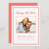 Coral Postponed Modern Wedding Foto Simple Save The Date (Vorne/Hinten)