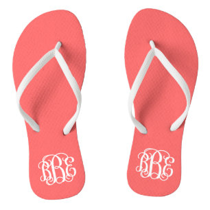 Coral Preppy Script Monogram Badesandalen