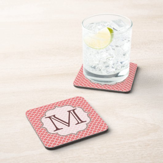 Coral Quaterfoil Latti Monogram Drink Untersetzer (Rechte Seite)