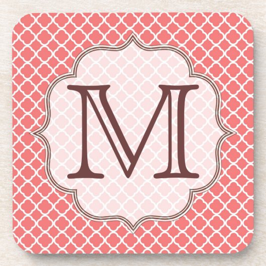 Coral Quaterfoil Latti Monogram Drink Untersetzer (Vorderseite)