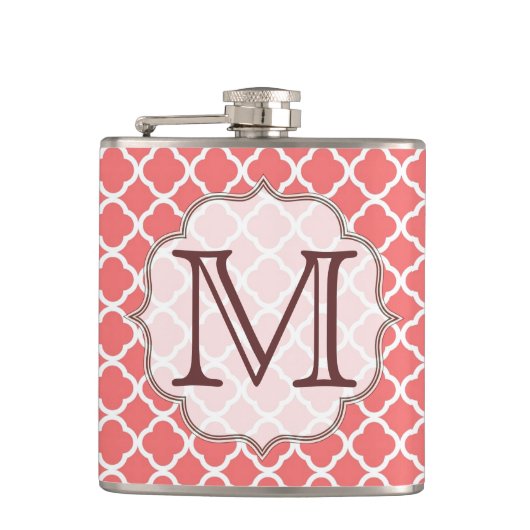 Coral Quaterfoil Latti Monogram Whiskey Flask Flachmann (Vorderseite)