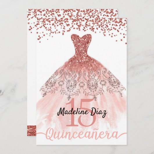 Coral Quinceanera Birthday Einladung Cumpleanos (Vorne/Hinten)