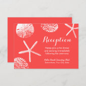 Coral Red Beach Theme Seashells Hochzeitsempfang Einladung (Vorne/Hinten)