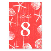 Coral Red Beach Theme Seashells Tischnummern (Vorderseite)
