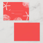 Coral Red Beach Theme Seashells Wedding Platzkarte (Vorne/Hinten)