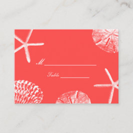 Coral Red Beach Theme Seashells Wedding Platzkarte