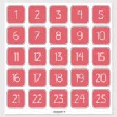 Coral Red Customizable Square Number Stickers  Aufkleber (Blatt)