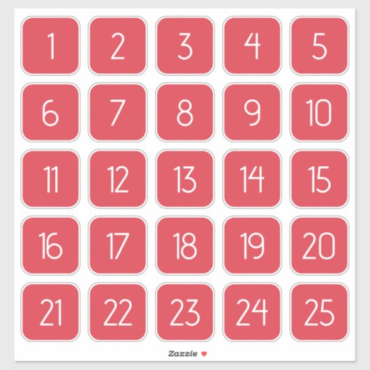 Coral Red Customizable Square Number Stickers  Aufkleber (Blatt)