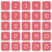 Coral Red Customizable Square Number Stickers  Aufkleber (Vorderseite)
