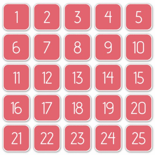 Coral Red Customizable Square Number Stickers  Aufkleber (Vorderseite)